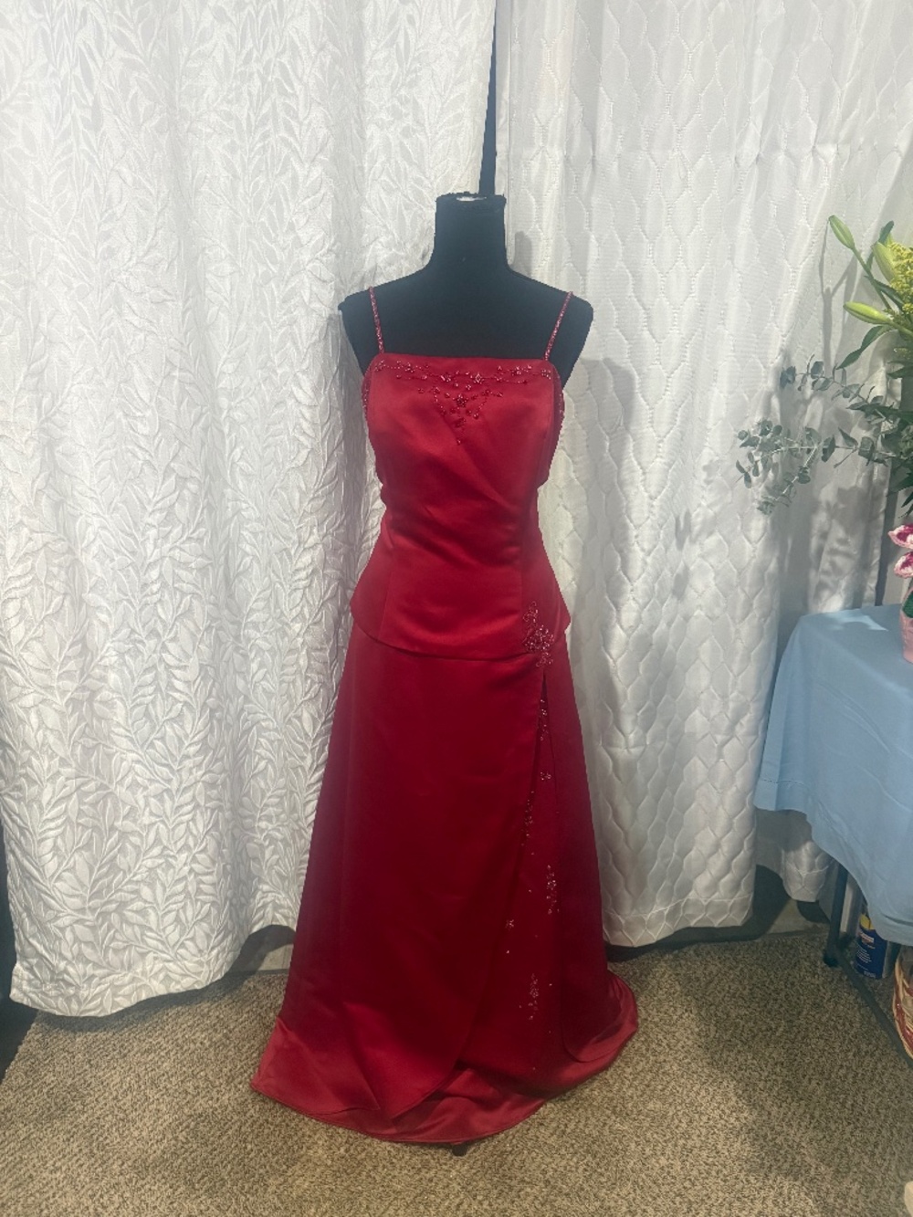 Eden Maids Red Maroon Beaded Ball Gown Formal Prom Dress Size 16 Elegant Long